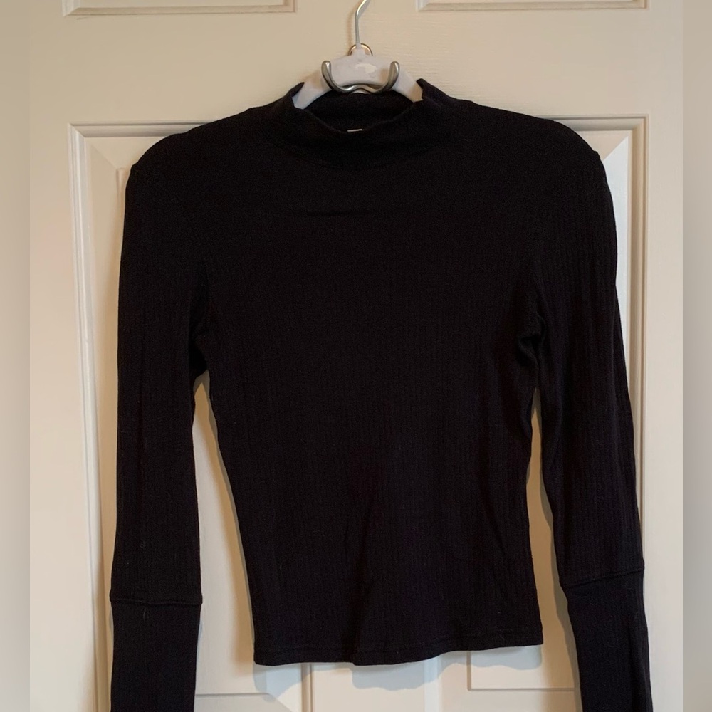 Free People Black Long Sleeve Mock Neck Top